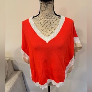 Cecile Wang orange and beige color block Vneck sweater poncho one size brand new